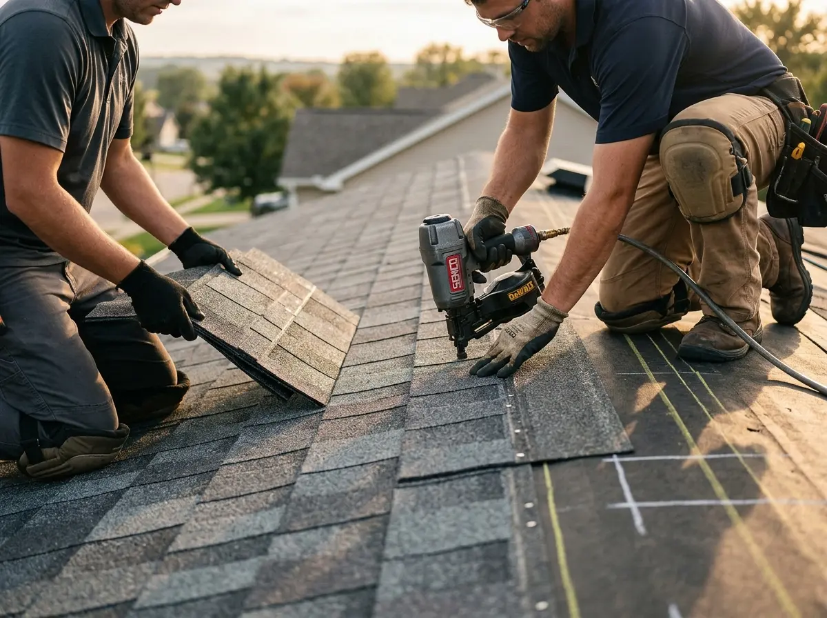 Professional roofer working on a residential roof in Hot Springs